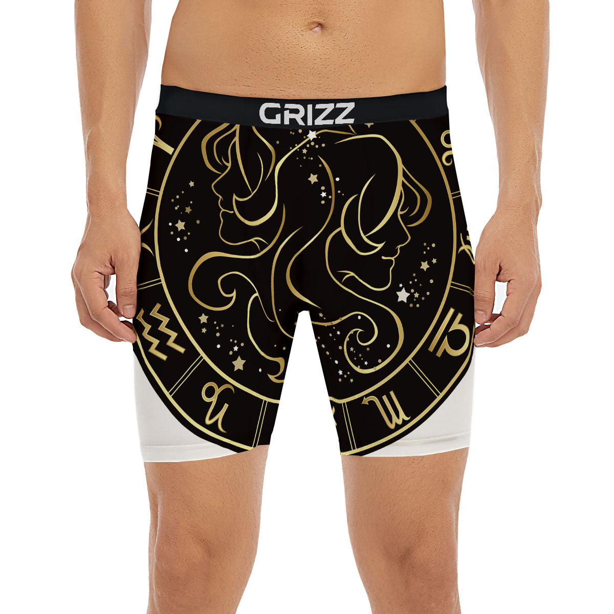 Gemini Sign Black And Gold Print Boxer Briefs-grizzshop