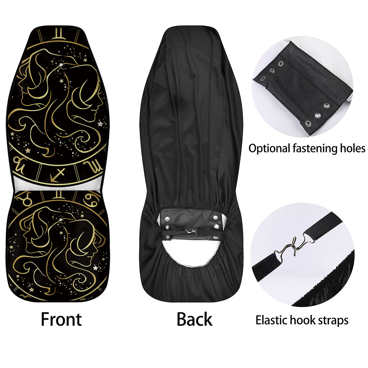 Gemini Sign Black And Gold Print Car Seat Covers-grizzshop