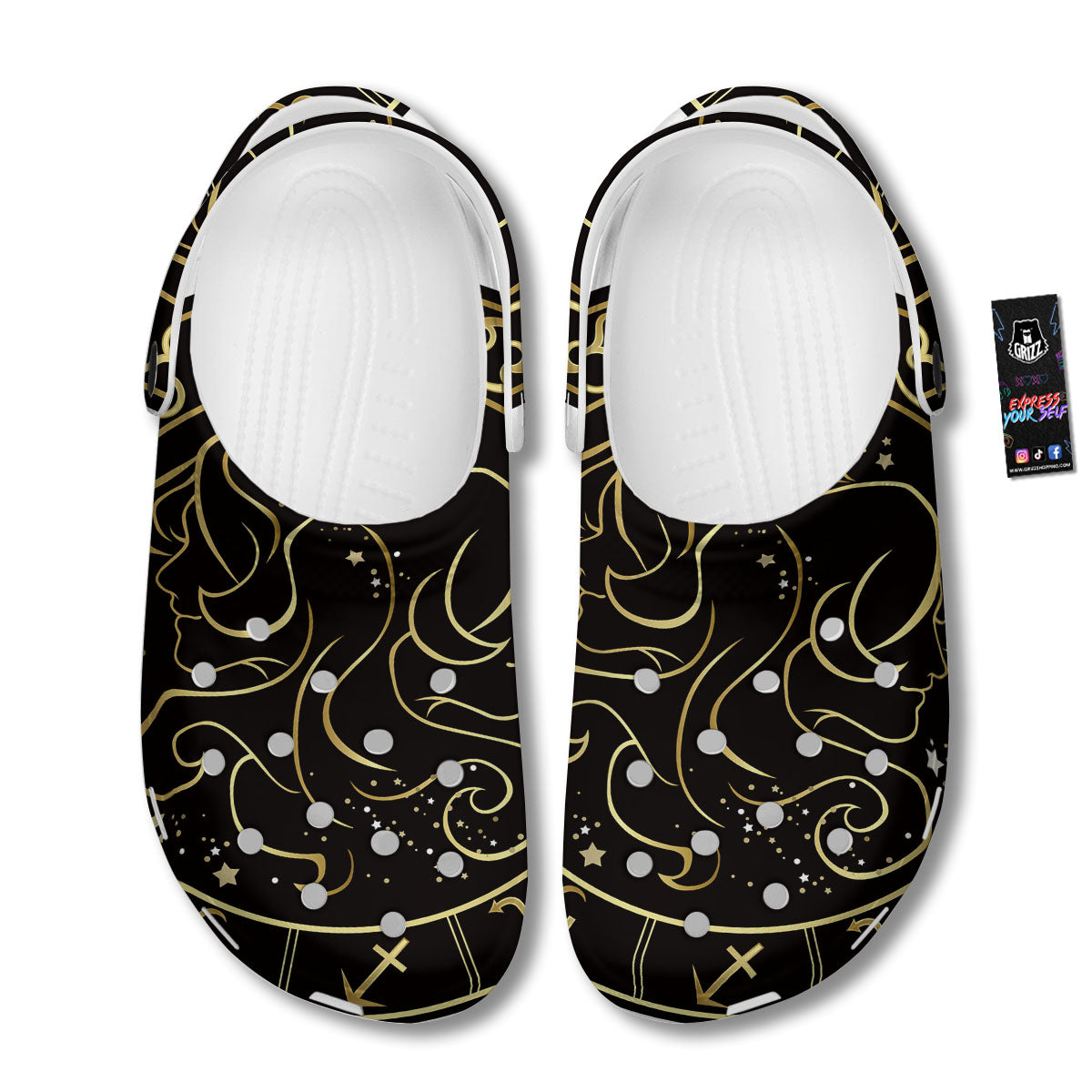 Gemini Sign Black And Gold Print Clog-grizzshop