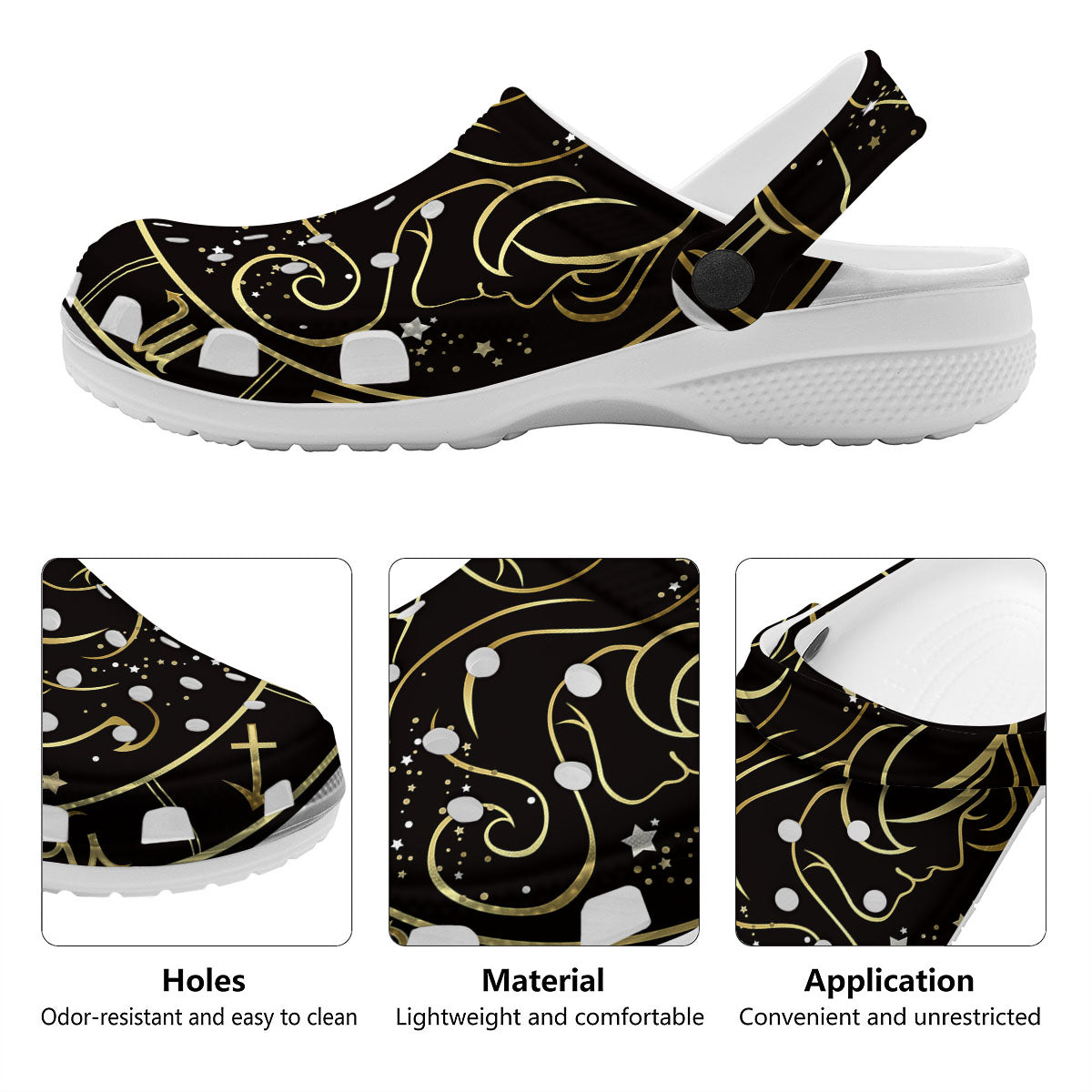 Gemini Sign Black And Gold Print Clog-grizzshop