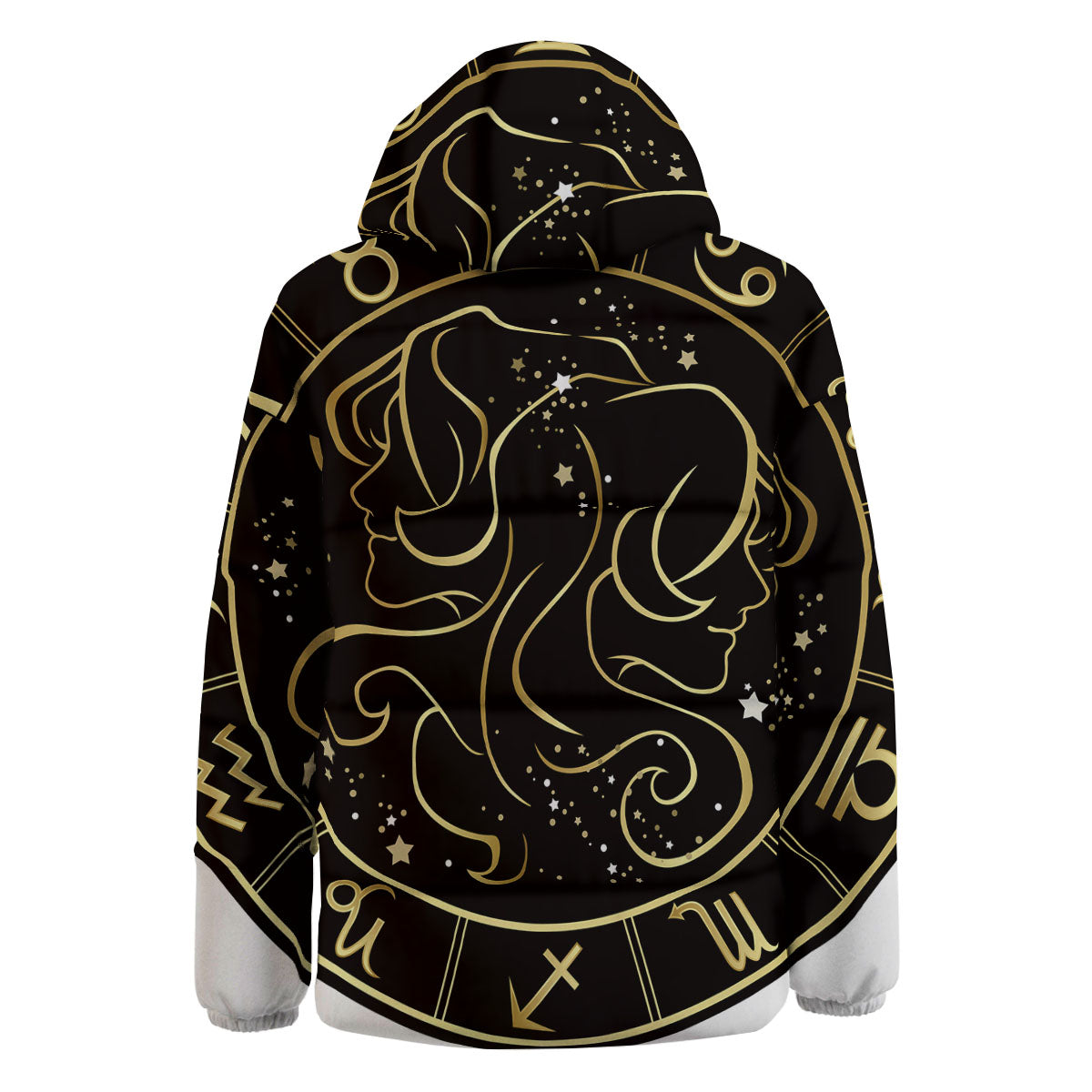 Gemini Sign Black And Gold Print Down Jacket-grizzshop