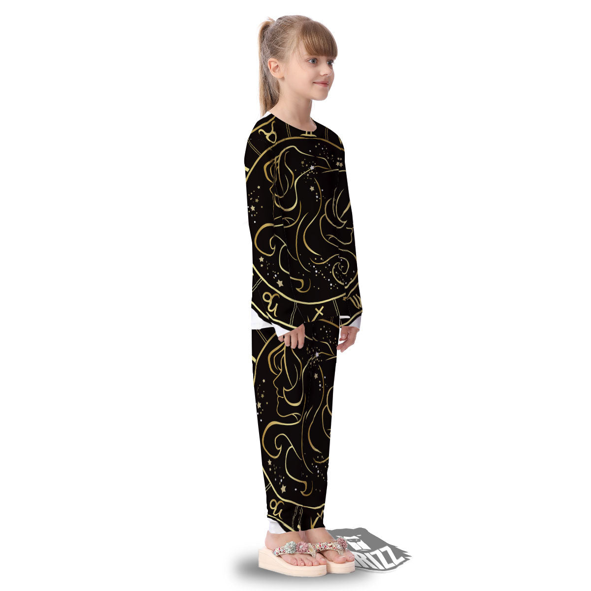 Gemini Sign Black And Gold Print Kid's Pajamas-grizzshop