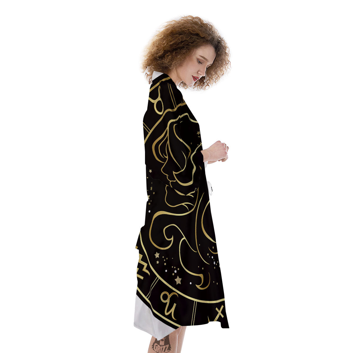 Gemini Sign Black And Gold Print Kimono-grizzshop