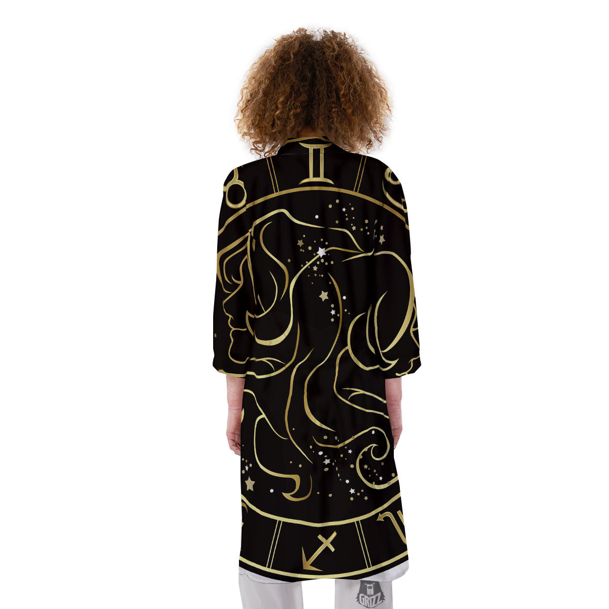 Gemini Sign Black And Gold Print Kimono-grizzshop