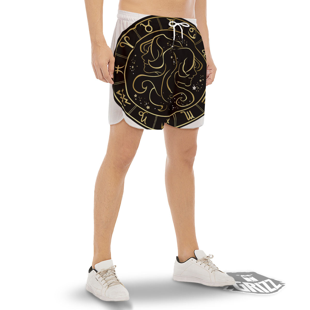 Gemini Sign Black And Gold Print Men's Gym Shorts-grizzshop