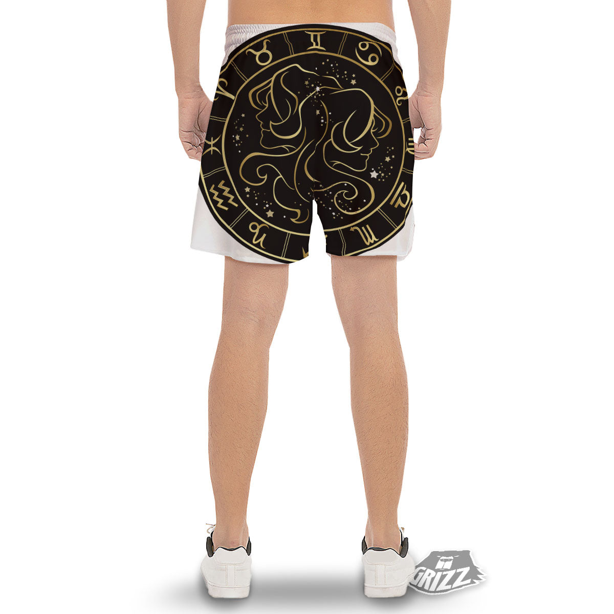 Gemini Sign Black And Gold Print Men's Gym Shorts-grizzshop