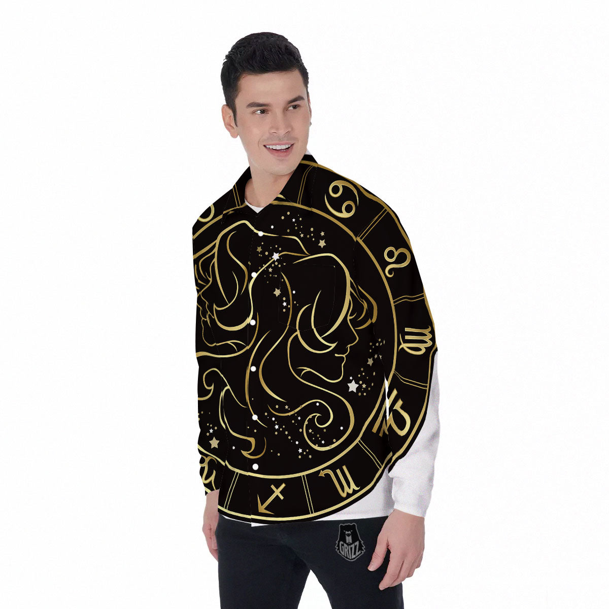 Gemini Sign Black And Gold Print Men's Long Sleeve Shirts-grizzshop