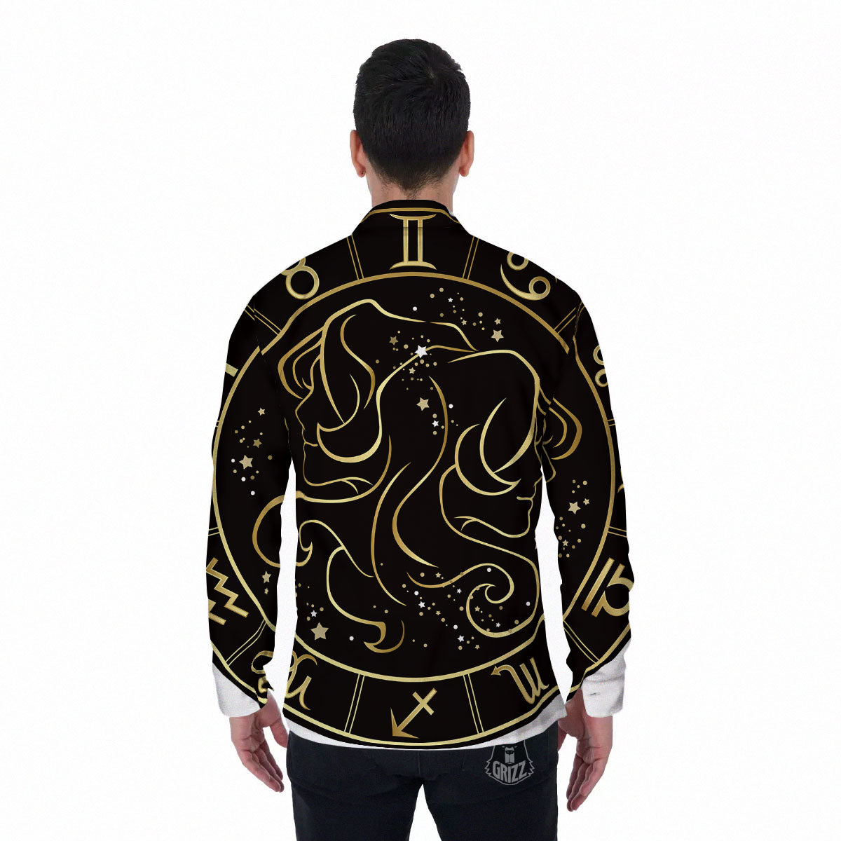 Gemini Sign Black And Gold Print Men's Long Sleeve Shirts-grizzshop