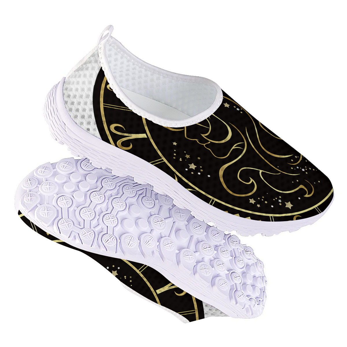 Gemini Sign Black And Gold Print Nurse Shoes-grizzshop