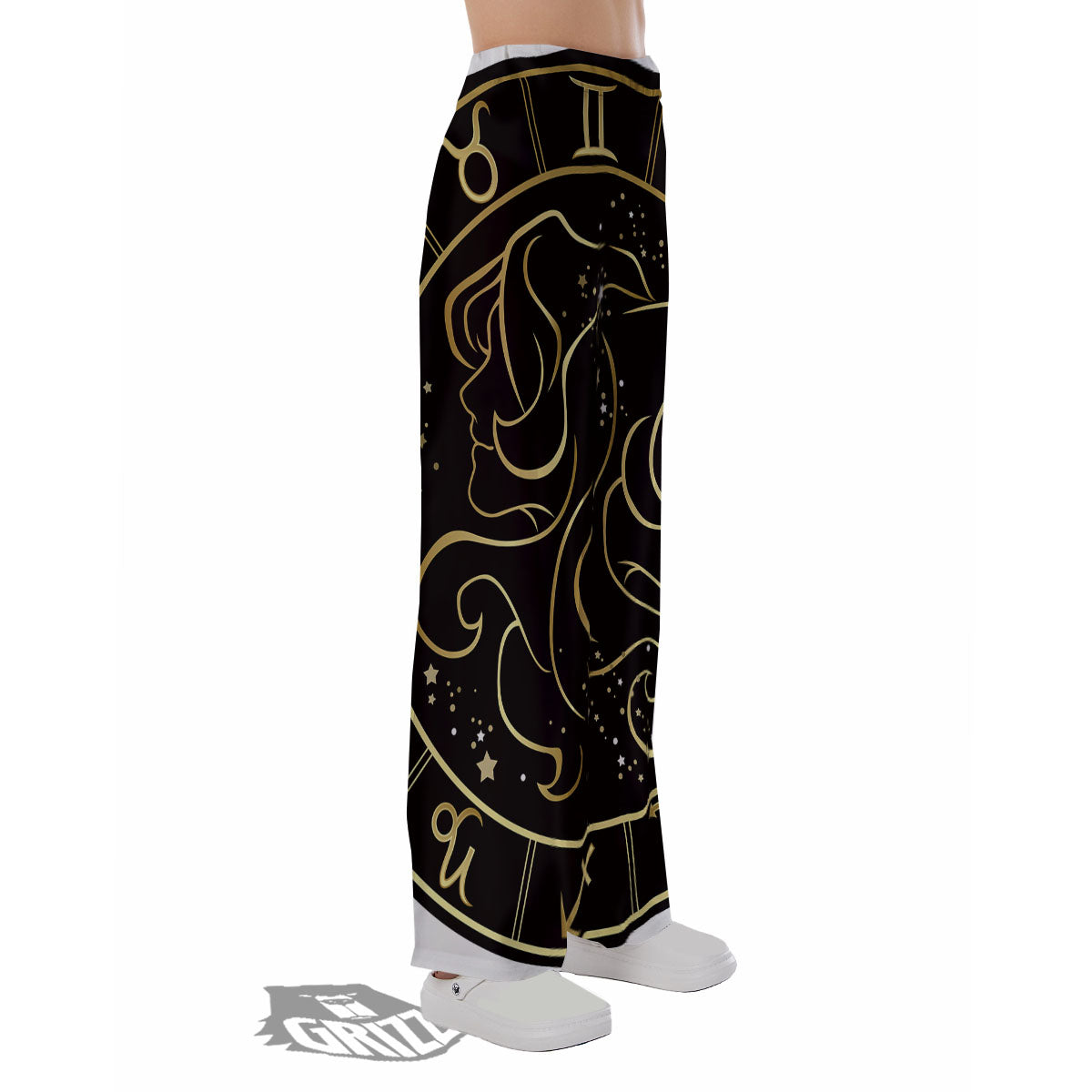 Gemini Sign Black And Gold Print Pajama Pants-grizzshop