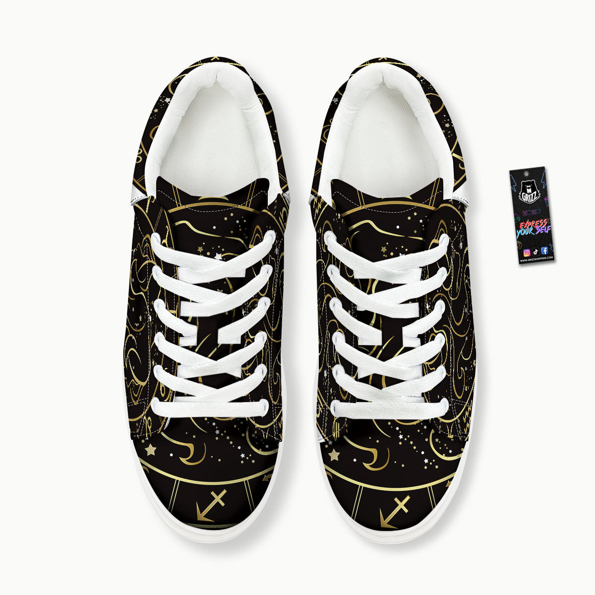 Gemini Sign Black And Gold Print Platform Shoes-grizzshop