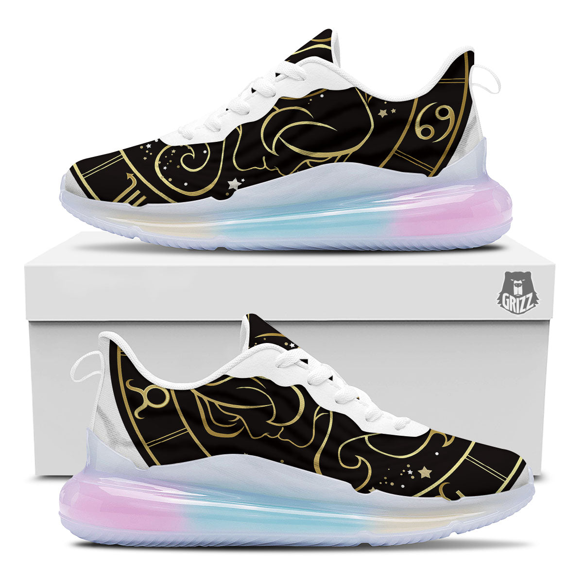 Gemini Sign Black And Gold Print Running Sneakers-grizzshop