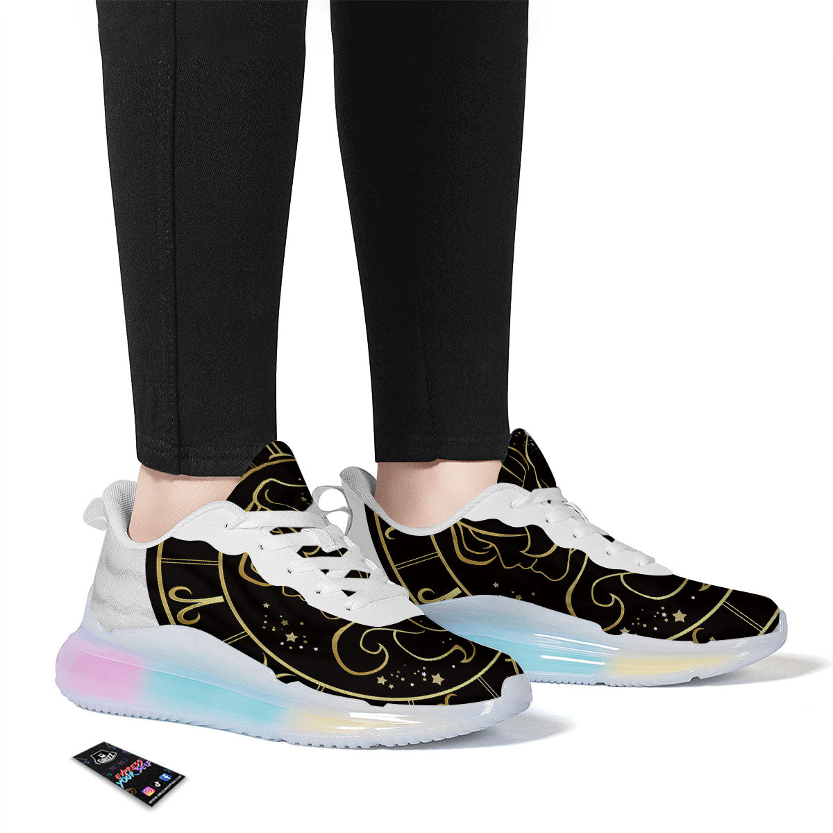 Gemini Sign Black And Gold Print Running Sneakers-grizzshop