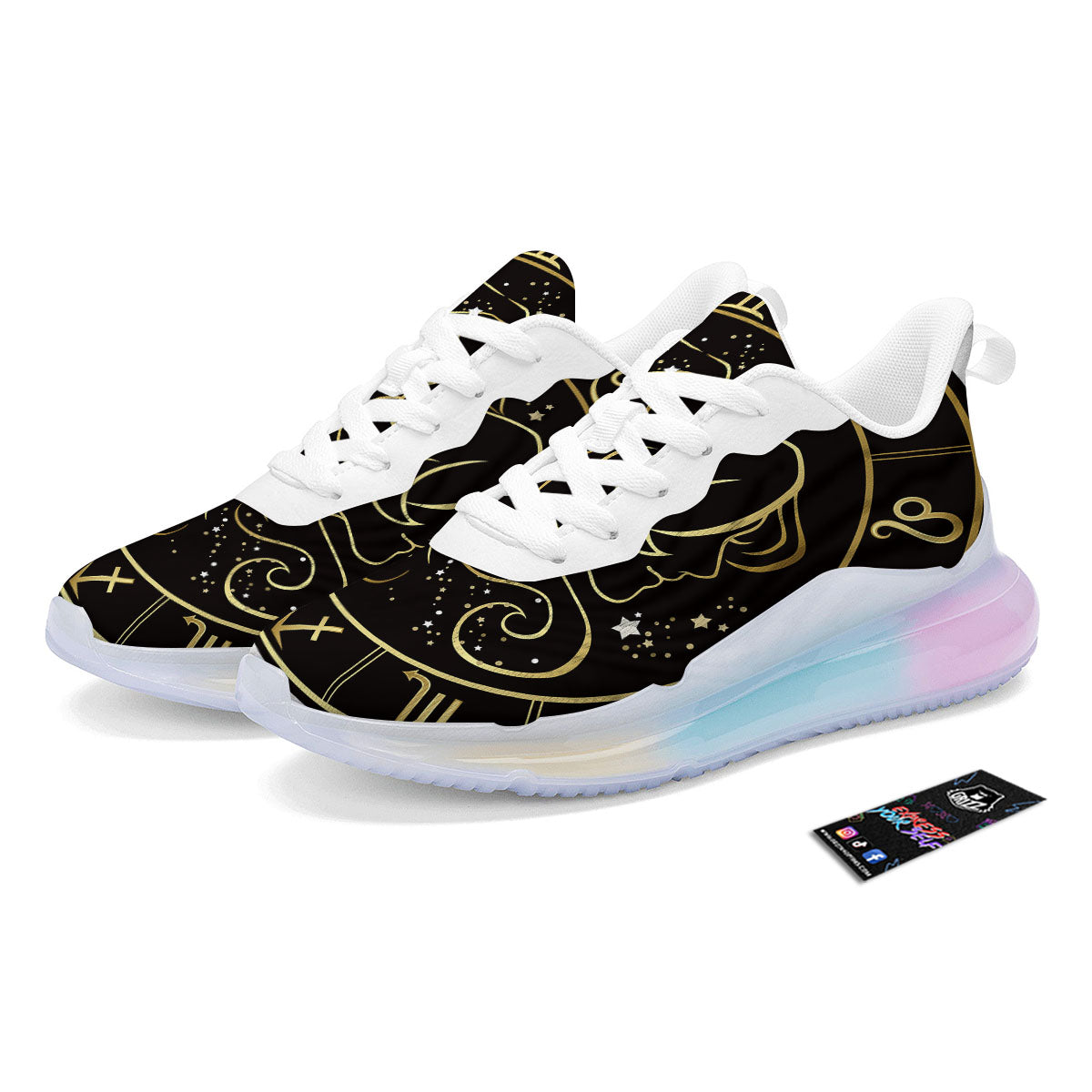 Gemini Sign Black And Gold Print Running Sneakers-grizzshop