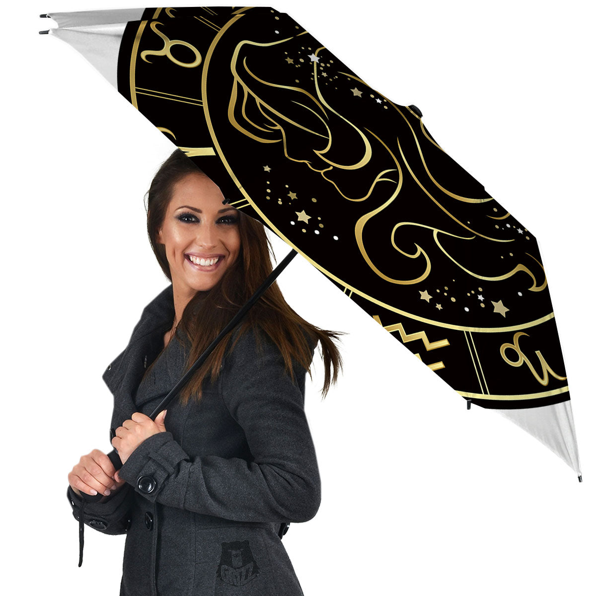 Gemini Sign Black And Gold Print Umbrella-grizzshop