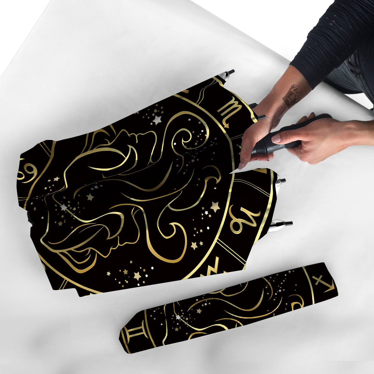 Gemini Sign Black And Gold Print Umbrella-grizzshop