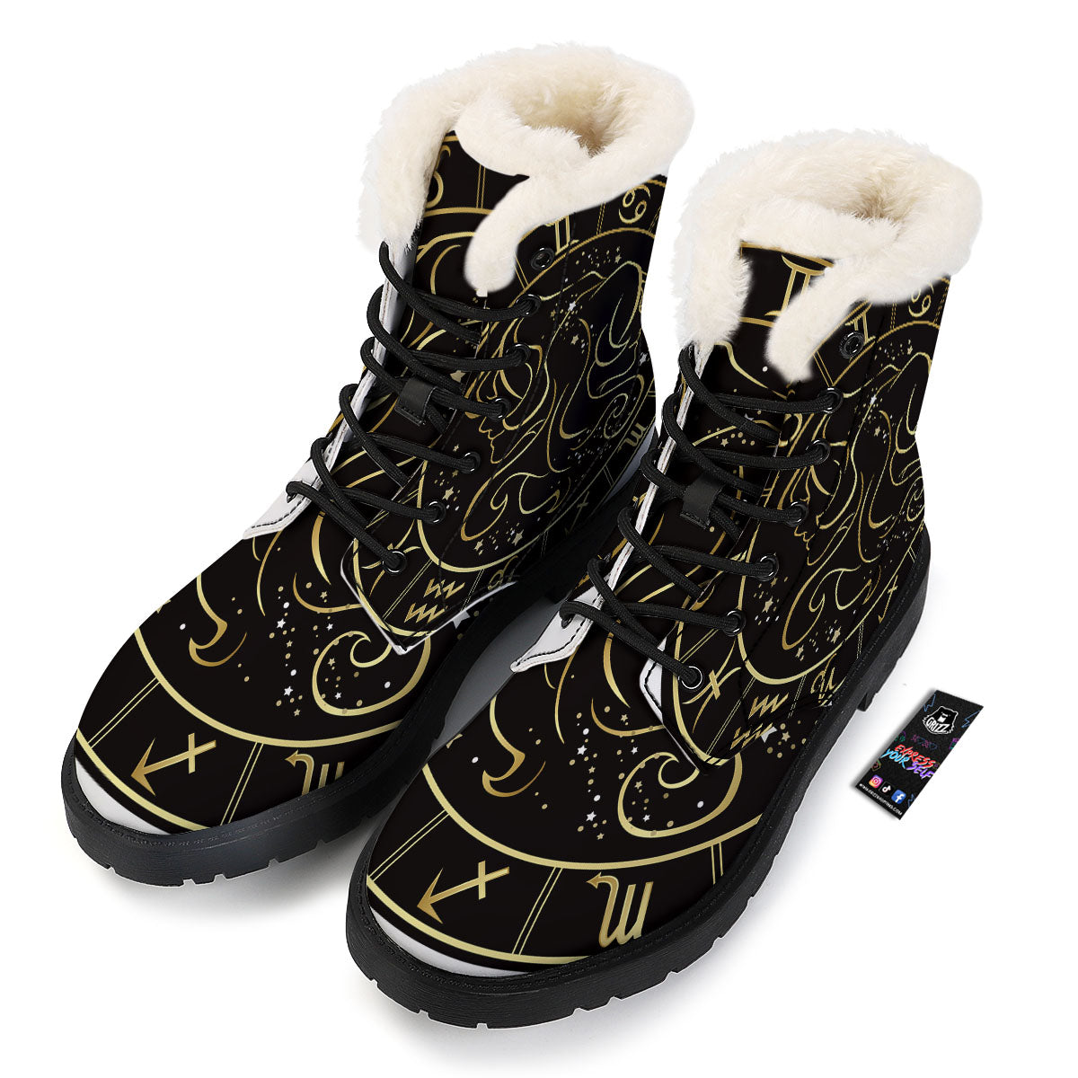 Gemini Sign Black And Gold Print Winter Boots-grizzshop