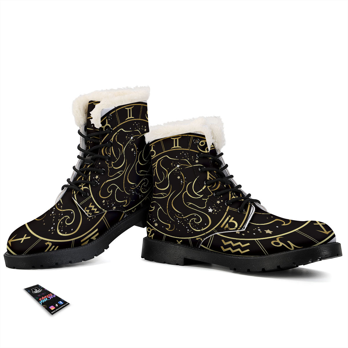 Gemini Sign Black And Gold Print Winter Boots-grizzshop