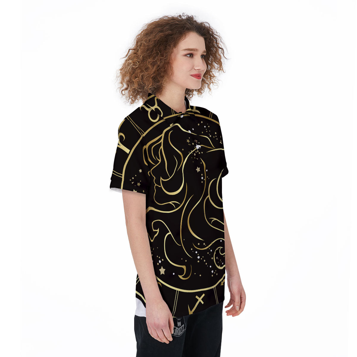Gemini Sign Black And Gold Print Women's Golf Shirts-grizzshop