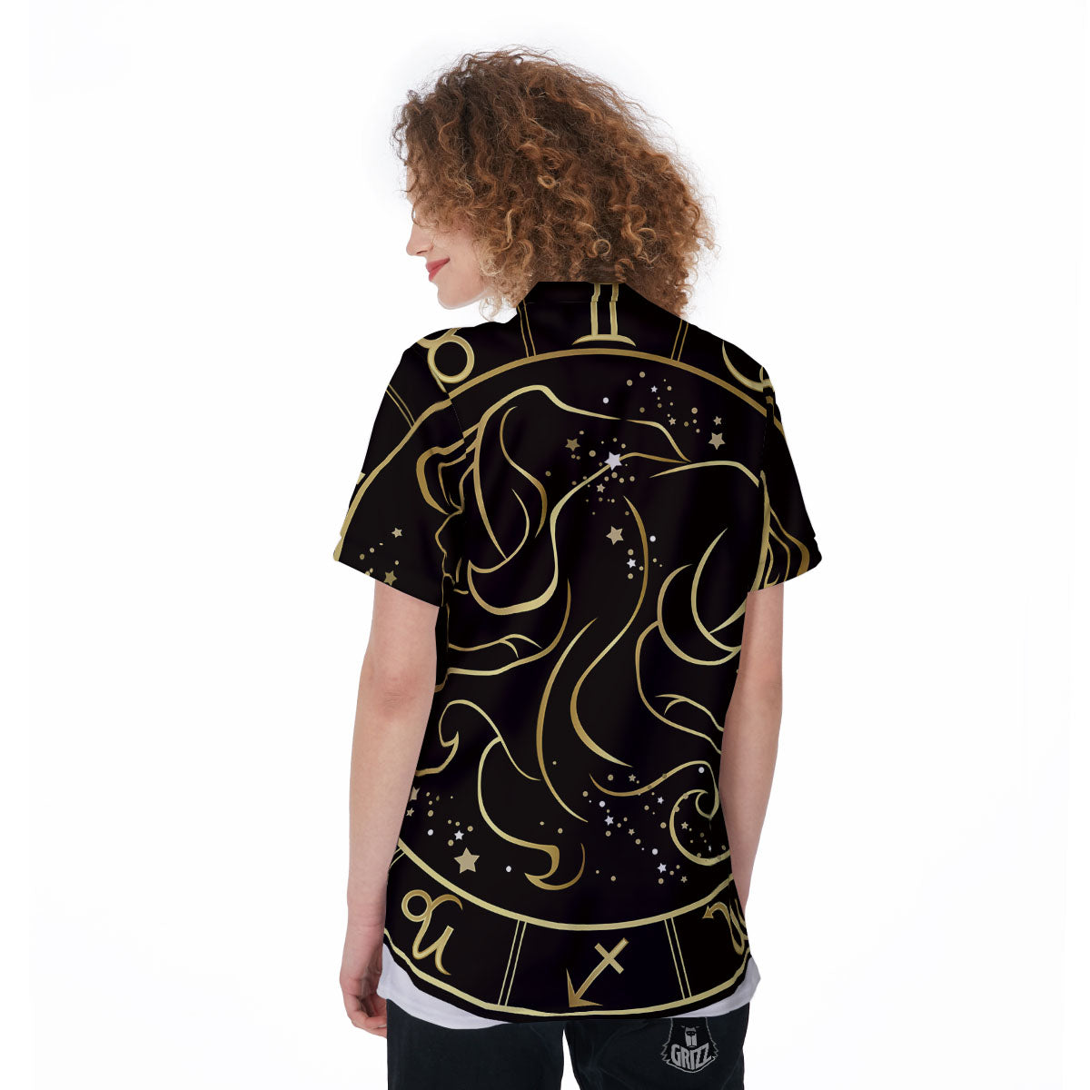 Gemini Sign Black And Gold Print Women's Golf Shirts-grizzshop
