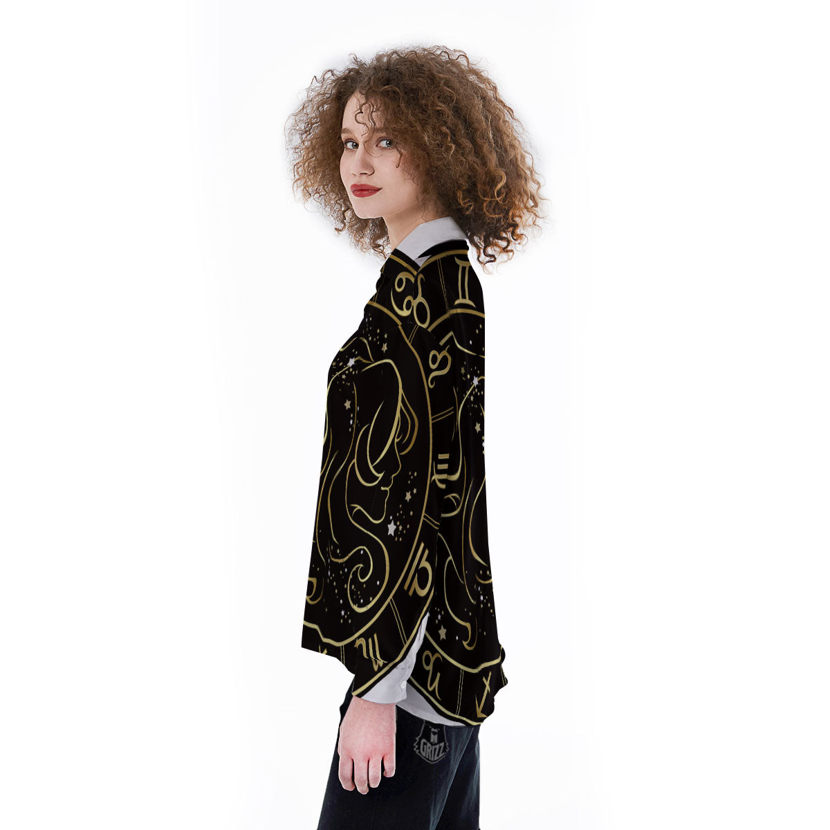 Gemini Sign Black And Gold Print Women's Long Sleeve Shirts-grizzshop