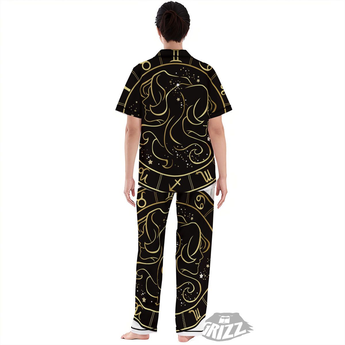 Gemini Sign Black And Gold Print Women's Pajamas Set-grizzshop