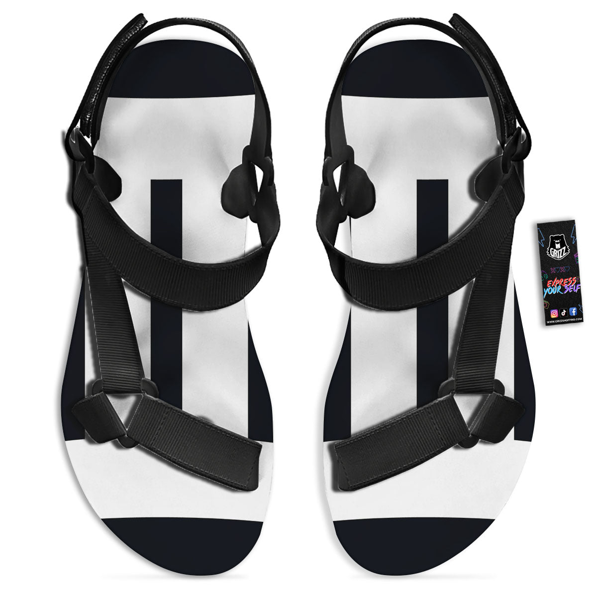 Gemini Sign White And Black Print Black Open Toe Sandals-grizzshop