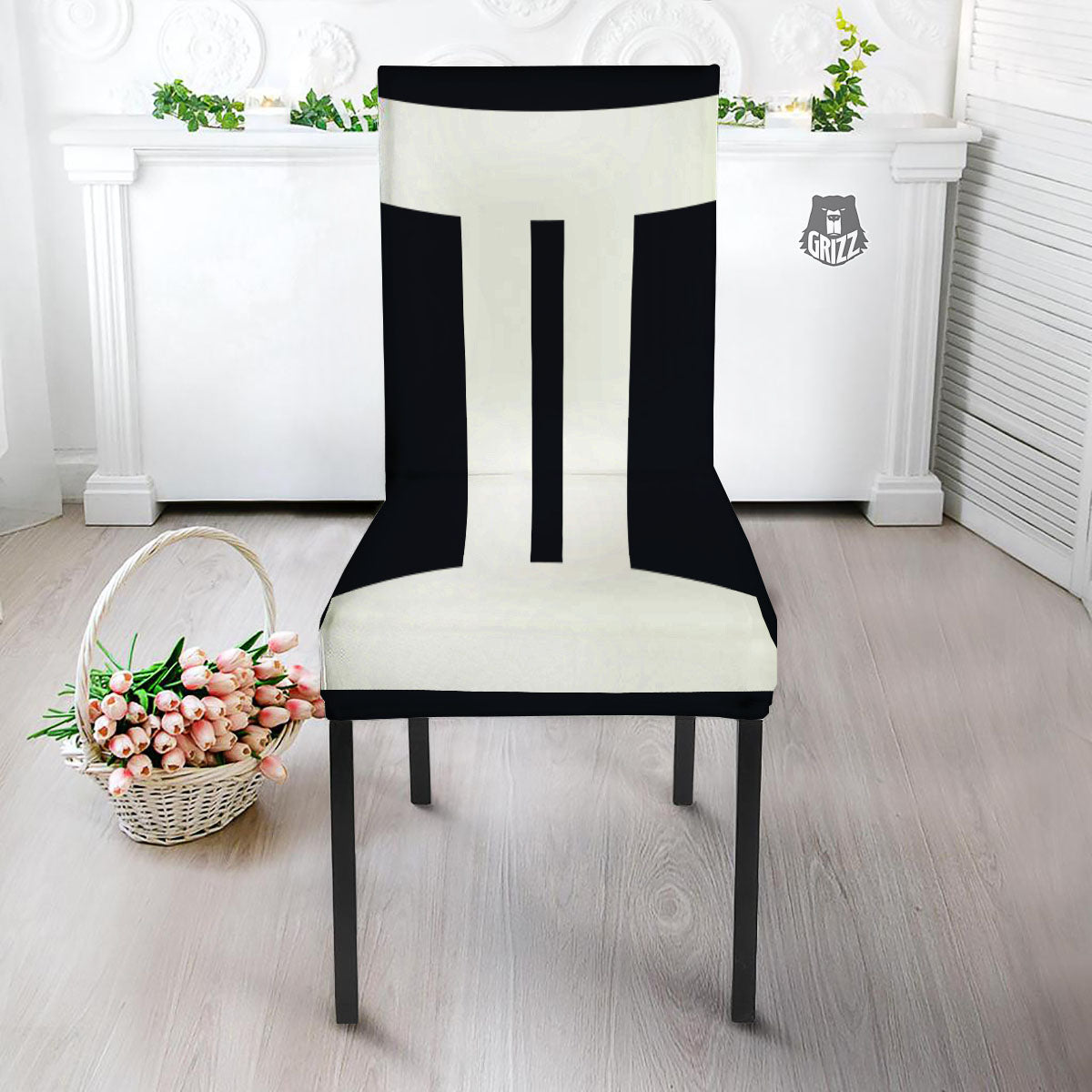 Gemini Sign White And Black Print Dining Chair Slipcover-grizzshop