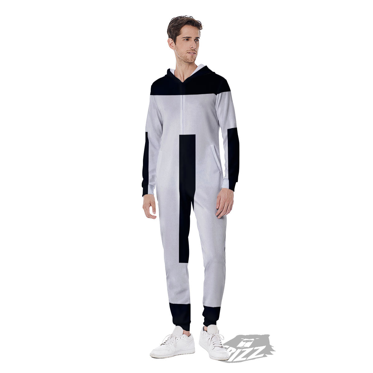 Gemini Sign White And Black Print Men's Jumpsuit-grizzshop