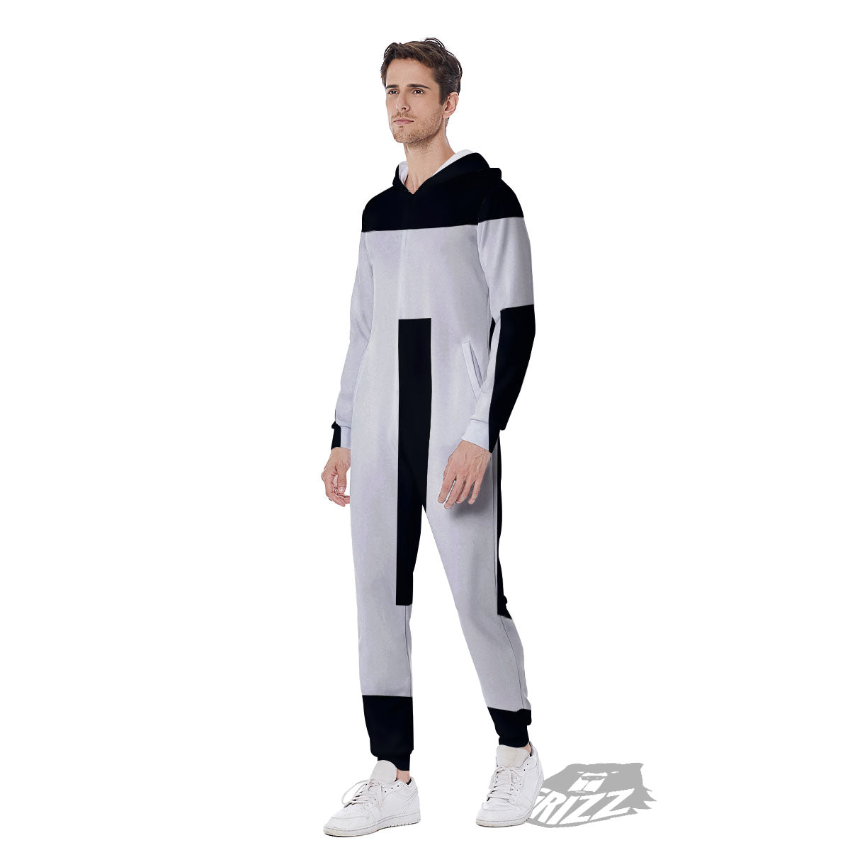 Gemini Sign White And Black Print Men's Jumpsuit-grizzshop