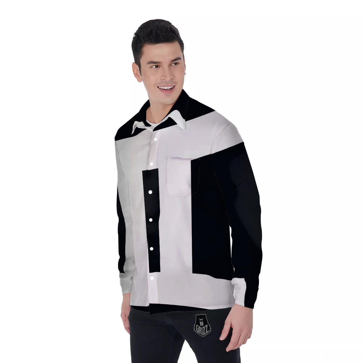 Gemini Sign White And Black Print Men's Long Sleeve Shirts-grizzshop