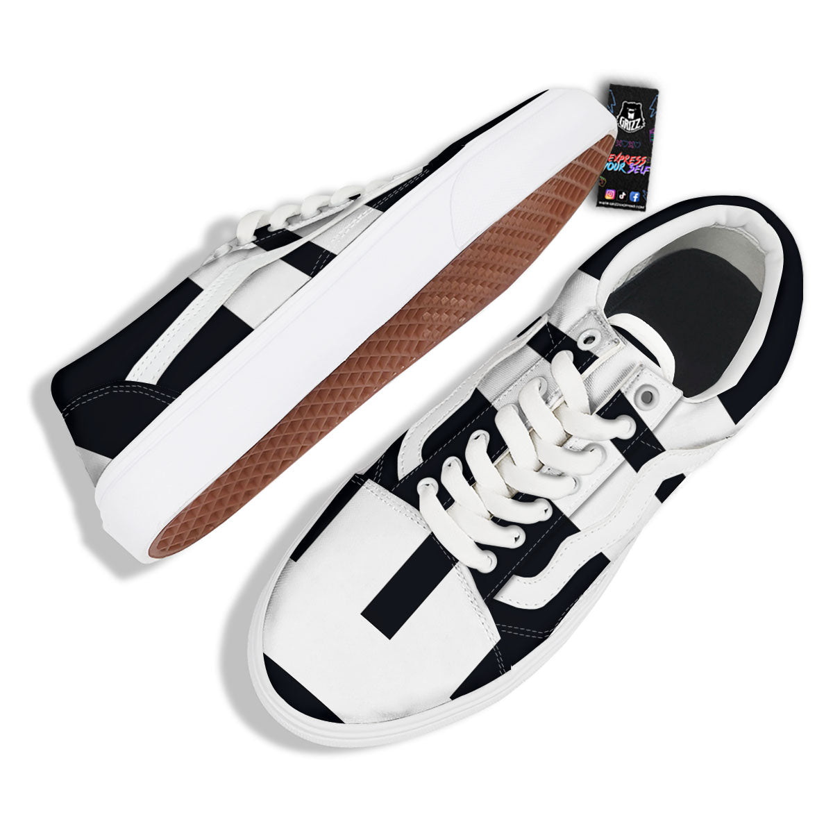 Gemini Sign White And Black Print Skate Shoes-grizzshop