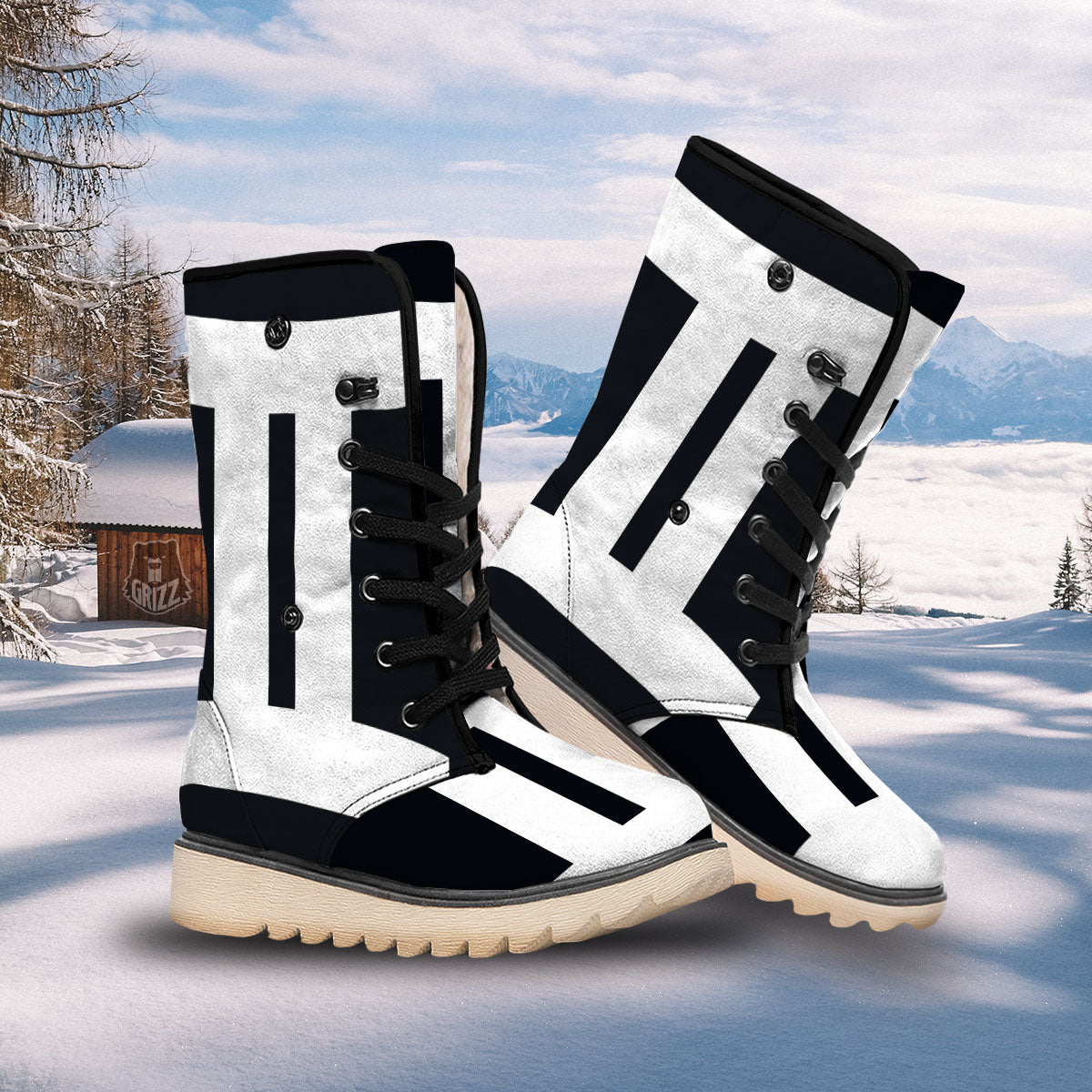 Gemini Sign White And Black Print Snow Boots-grizzshop