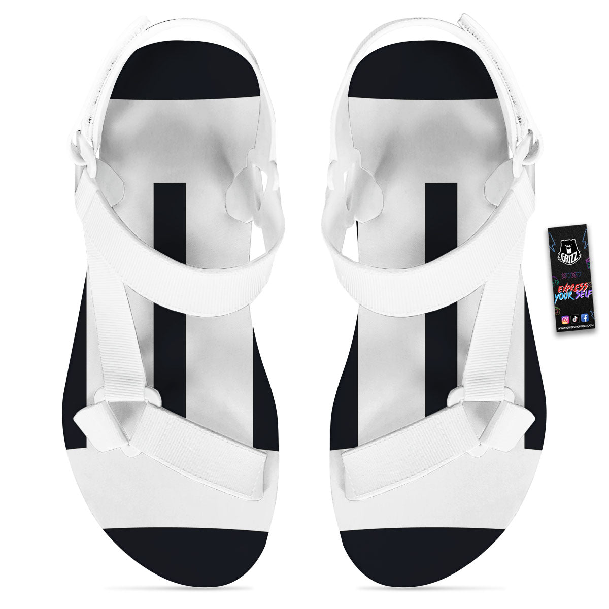 Gemini Sign White And Black Print White Open Toe Sandals-grizzshop