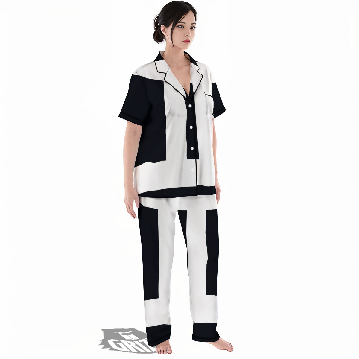 Gemini Sign White And Black Print Women's Pajamas Set-grizzshop