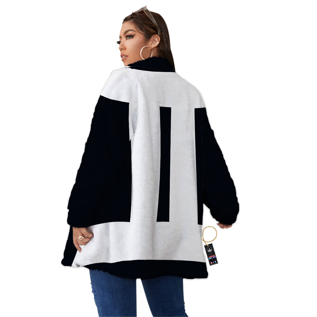 Gemini Sign White And Black Print Women's Sherpa Jacket-grizzshop