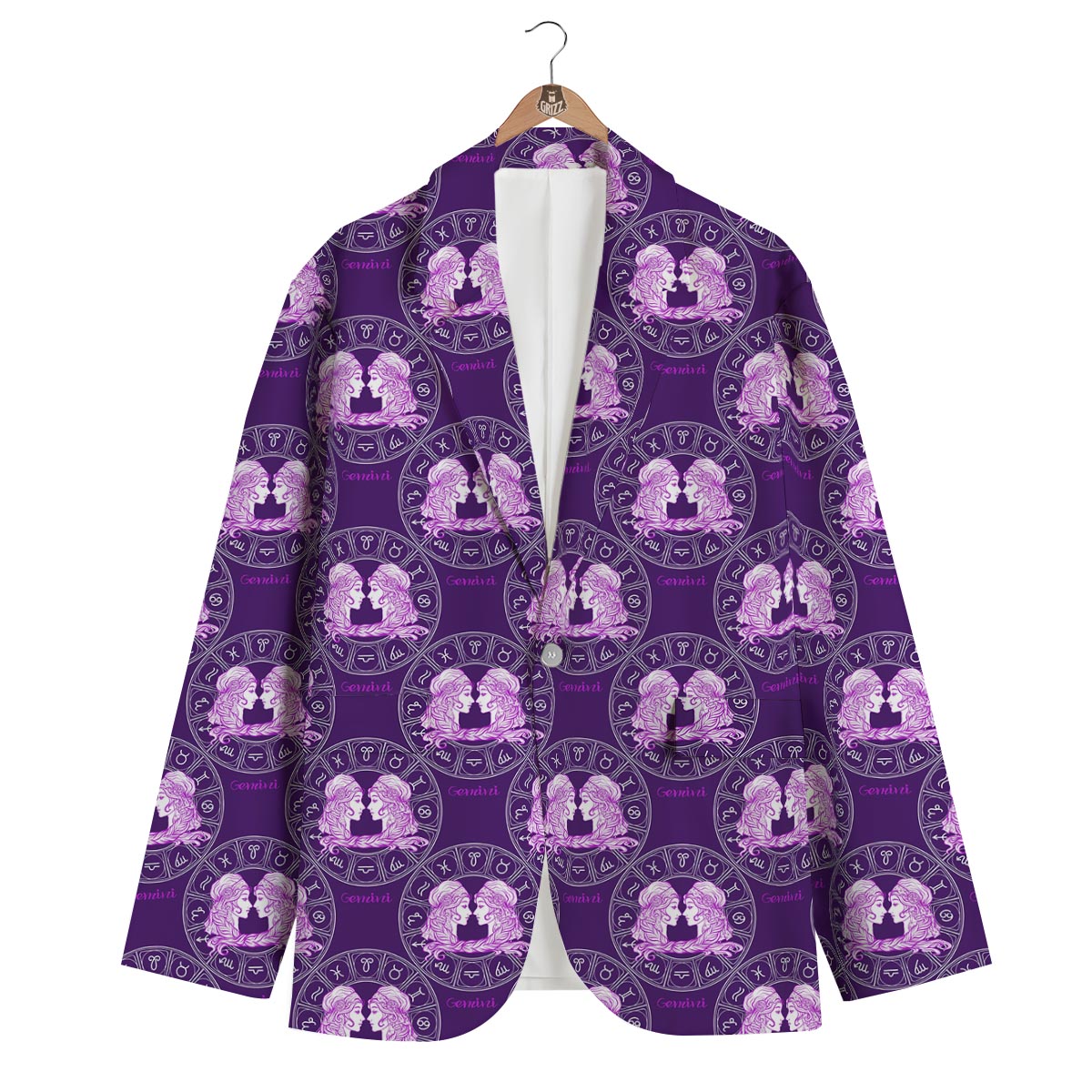 Gemini Zodiac Pattern Print Men's Blazer-grizzshop