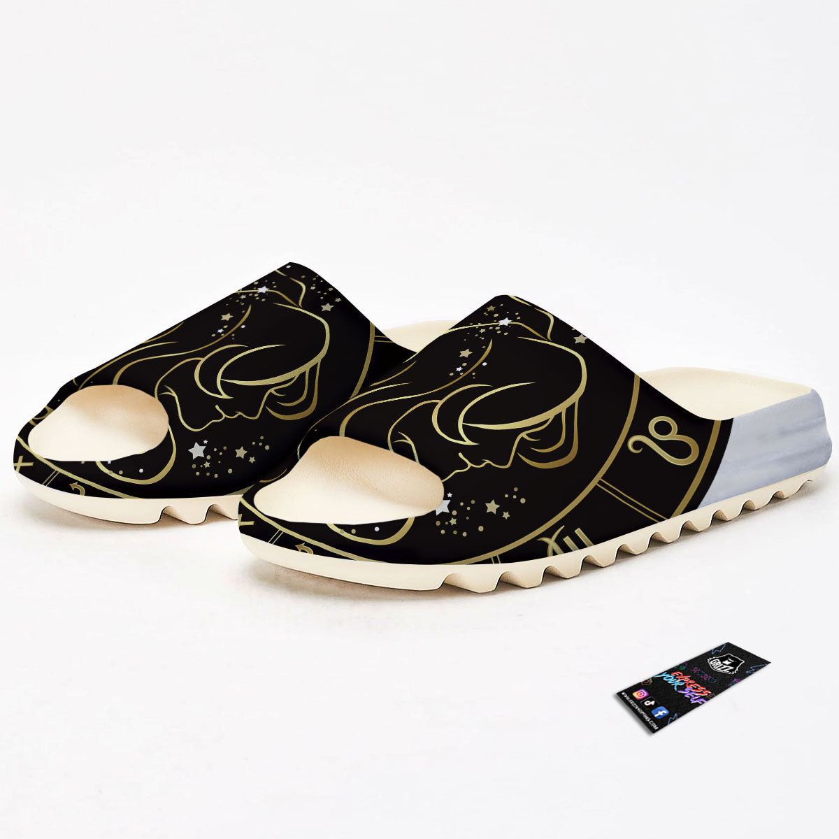 Gemini Sign Black And Gold Print Sandals-grizzshop