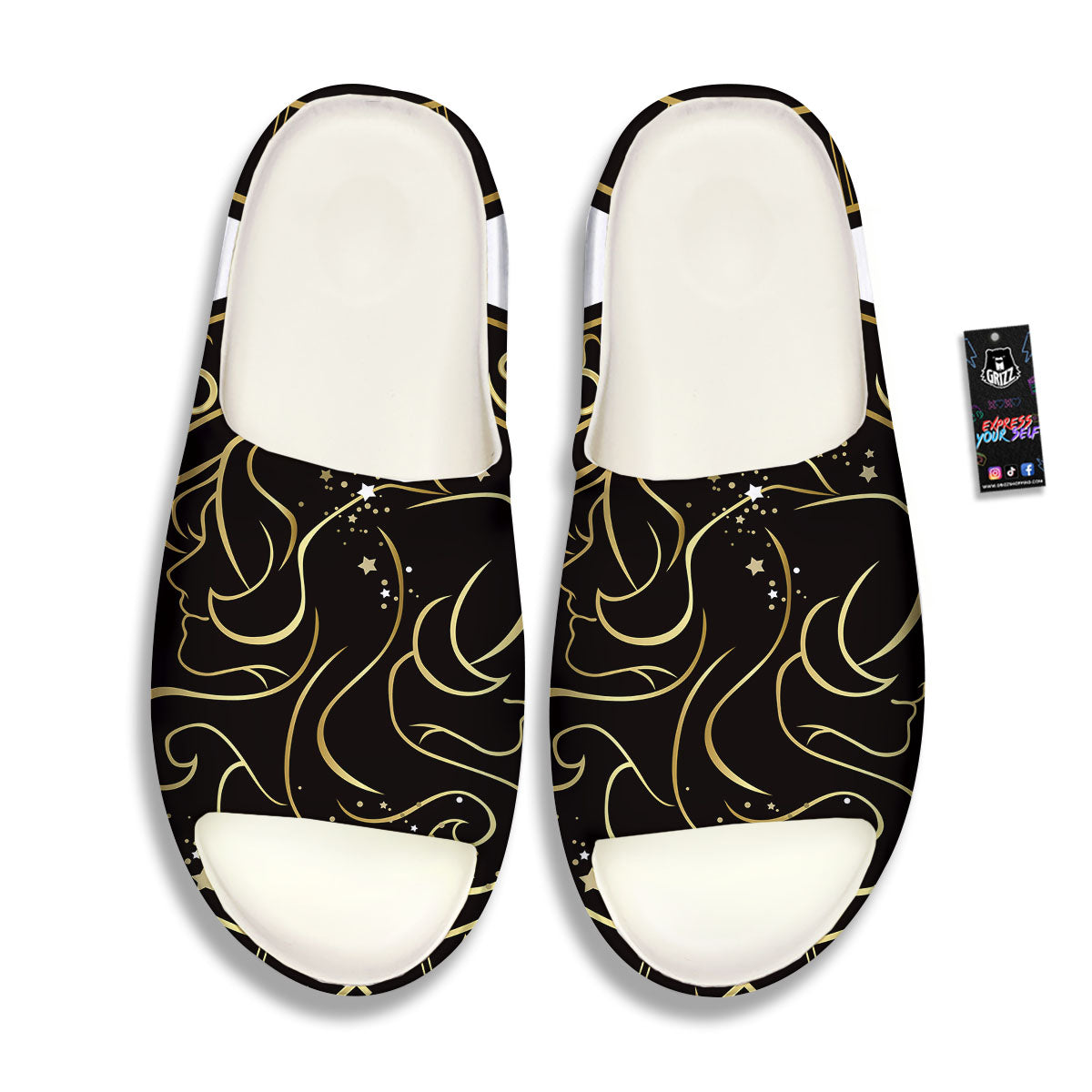 Gemini Sign Black And Gold Print Sandals-grizzshop