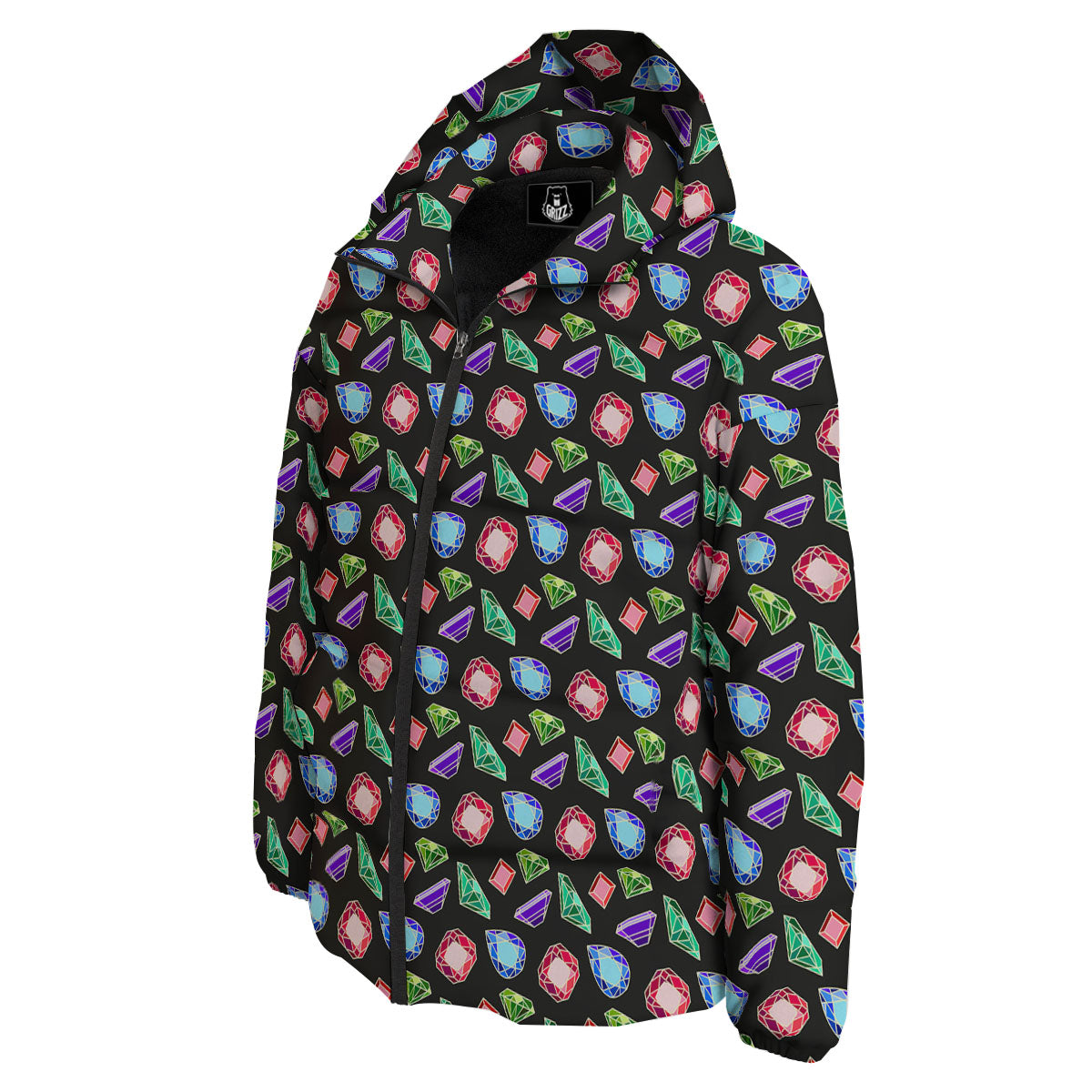 Gems Diamond Print Down Jacket-grizzshop
