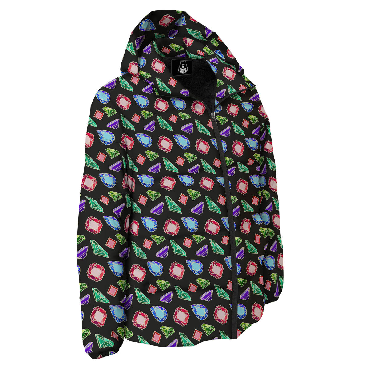 Gems Diamond Print Down Jacket-grizzshop