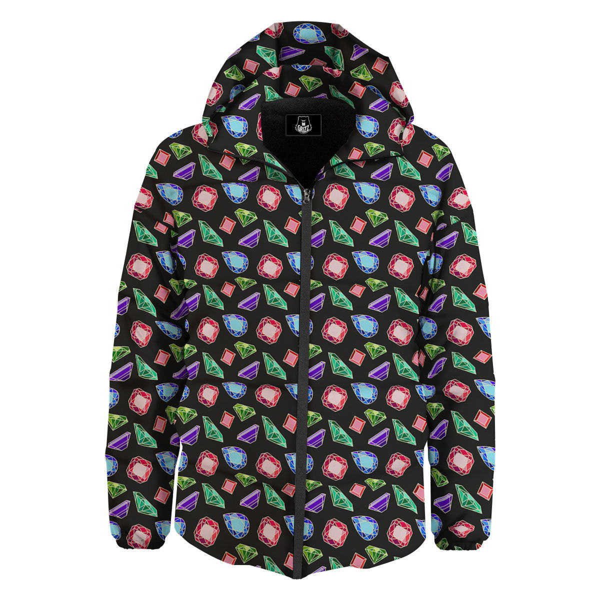 Gems Diamond Print Down Jacket-grizzshop