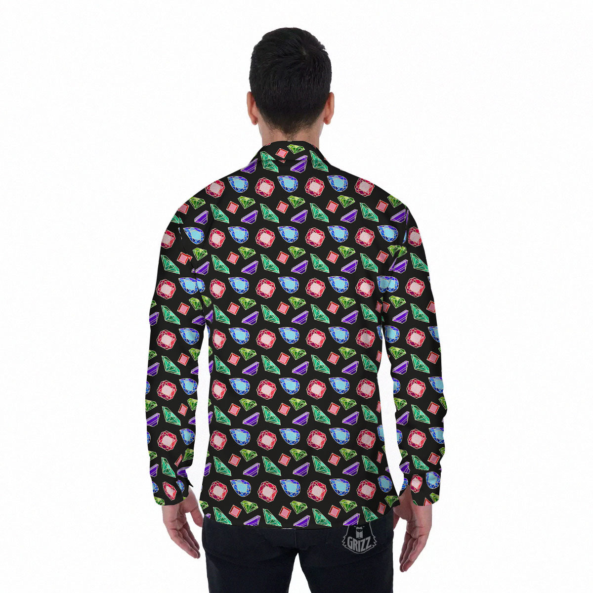 Gems Diamond Print Men's Long Sleeve Shirts-grizzshop