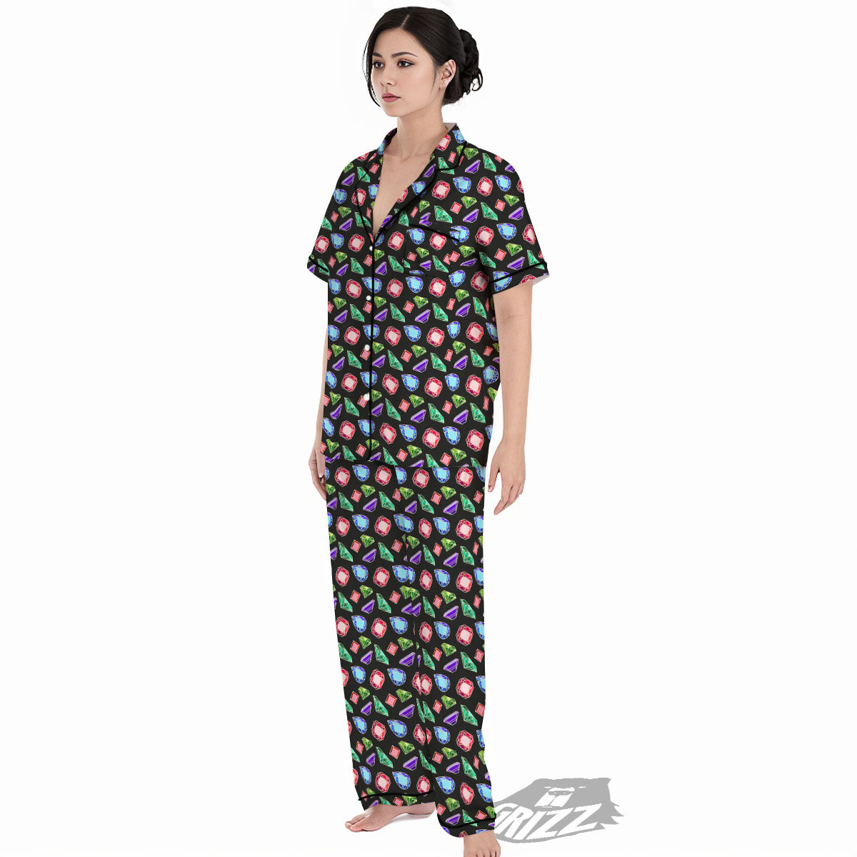 Gems Diamond Print Women's Pajamas Set-grizzshop