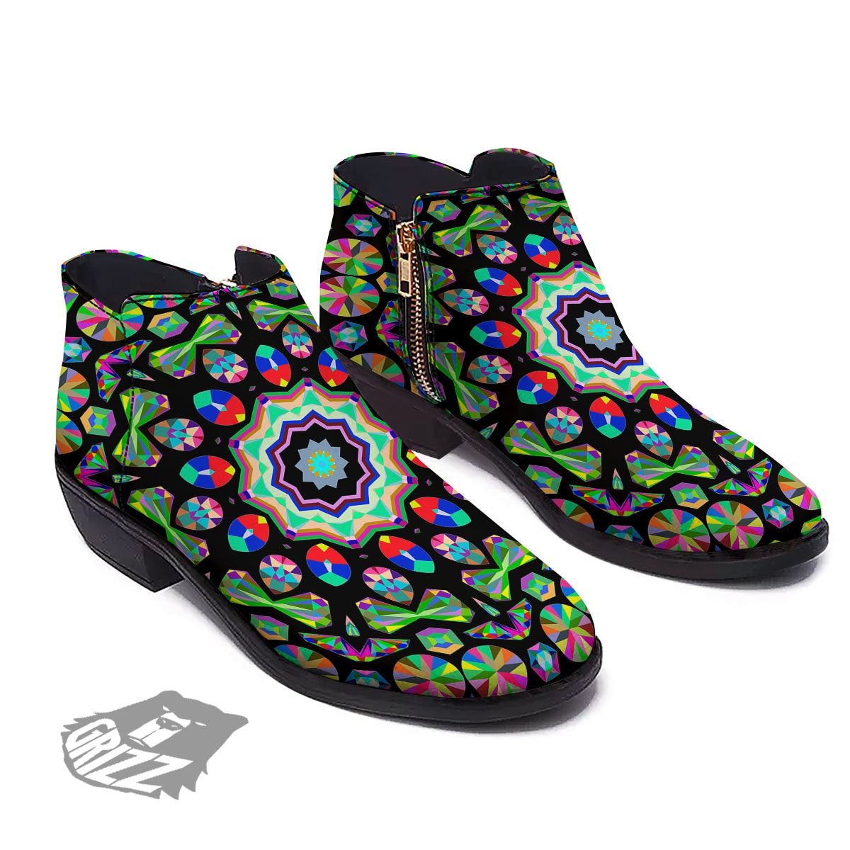 Gems Kaleidoscope Colorful Print Ankle Boots-grizzshop