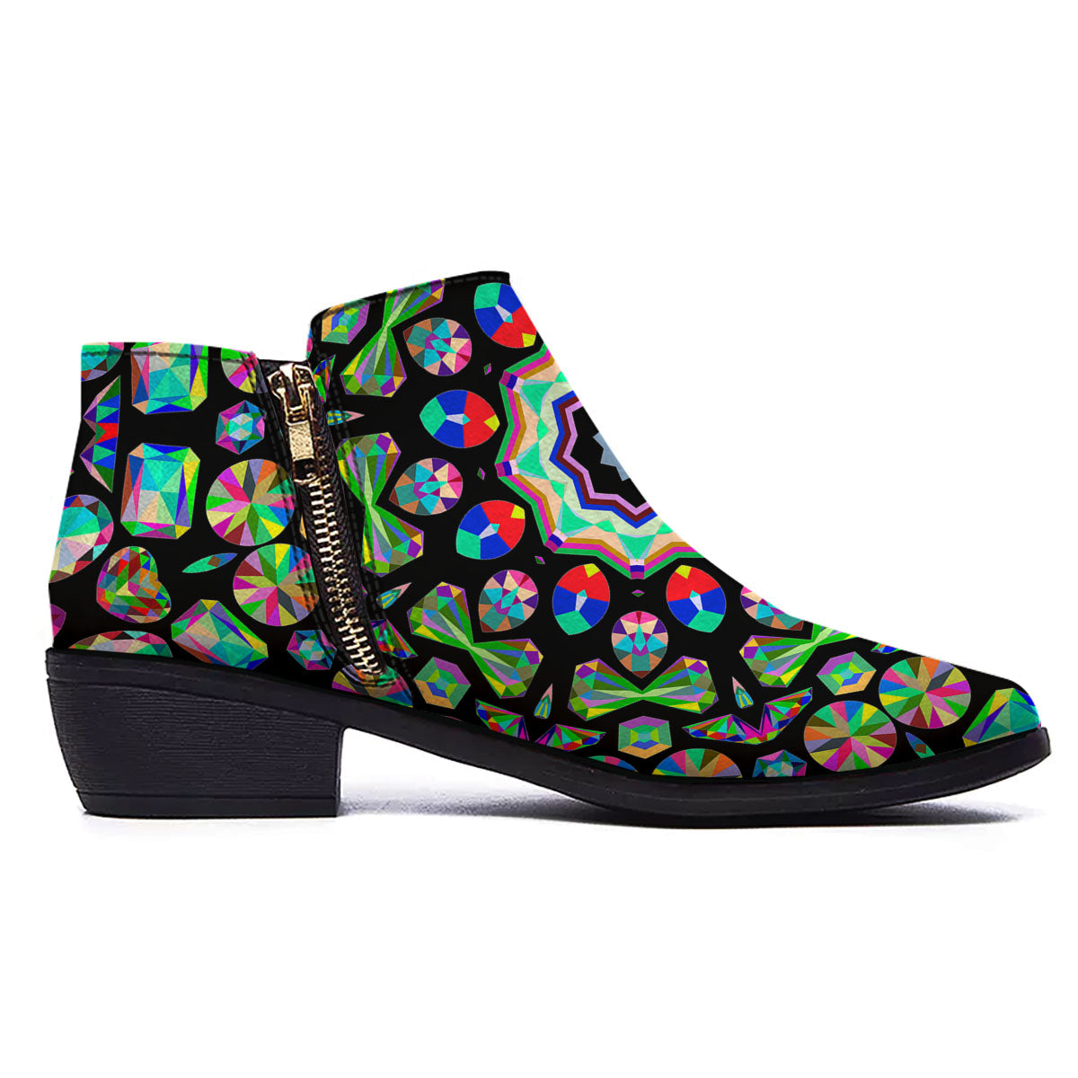 Gems Kaleidoscope Colorful Print Ankle Boots-grizzshop