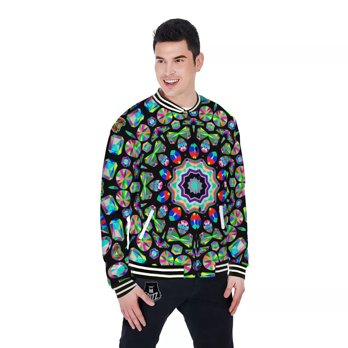 Gems Kaleidoscope Colorful Print Baseball Jacket-grizzshop