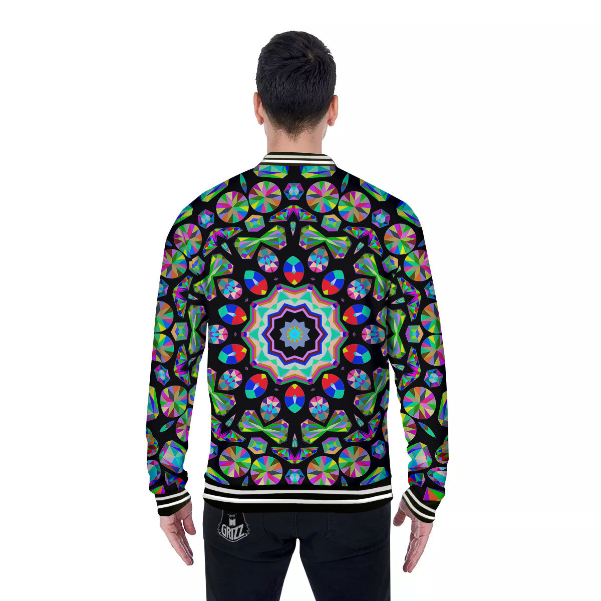 Gems Kaleidoscope Colorful Print Baseball Jacket-grizzshop