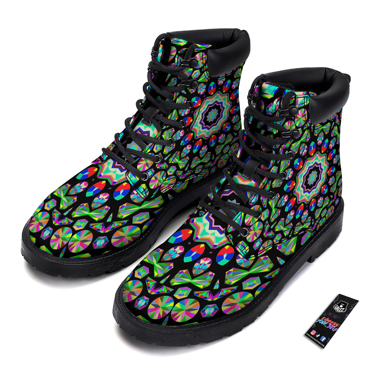 Gems Kaleidoscope Colorful Print Boots-grizzshop