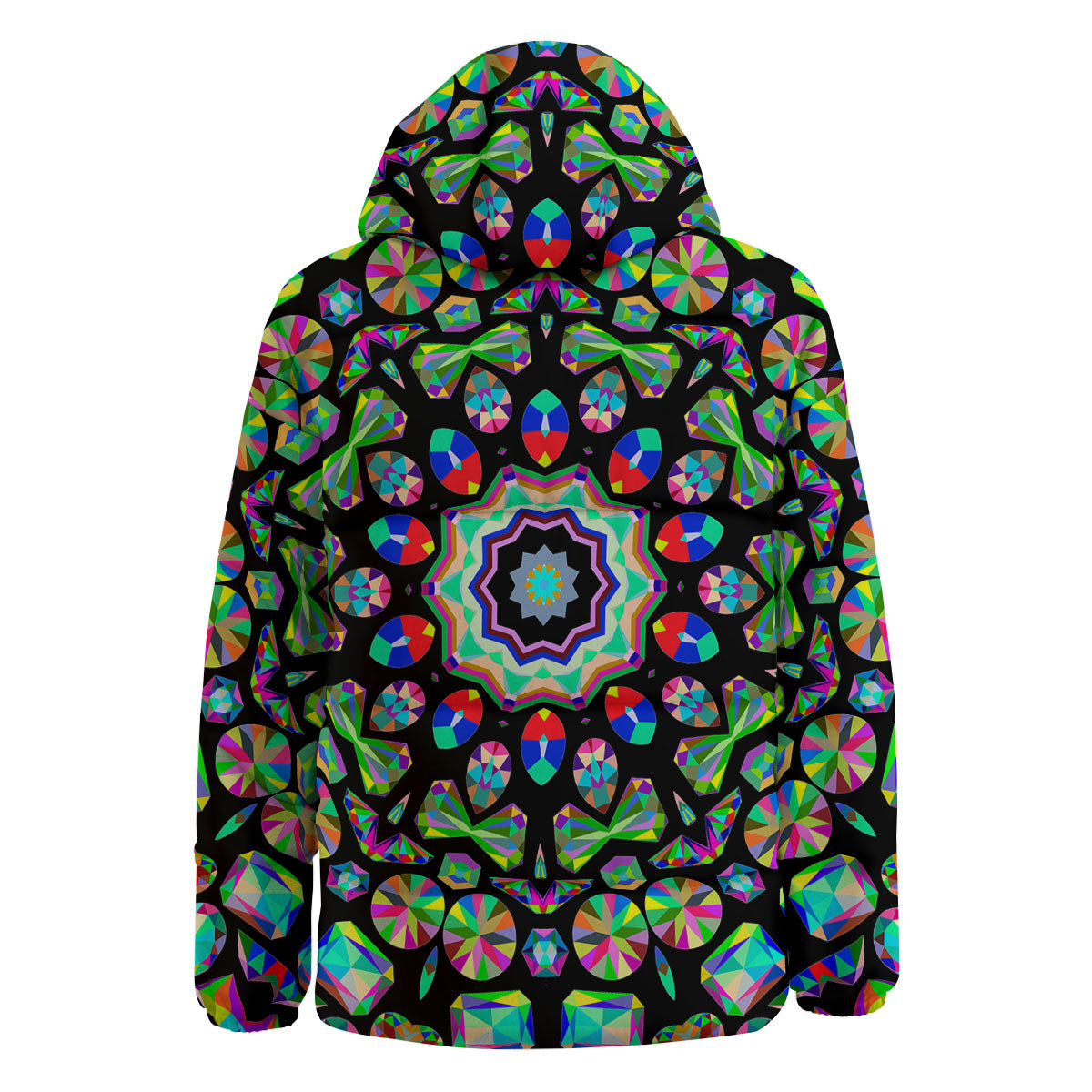 Gems Kaleidoscope Colorful Print Down Jacket-grizzshop